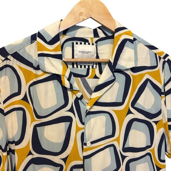 Denim & Flower Ricky Singh Mens Shirt M Retro Mod Print Preppy Office Travel - Picture 8 of 9